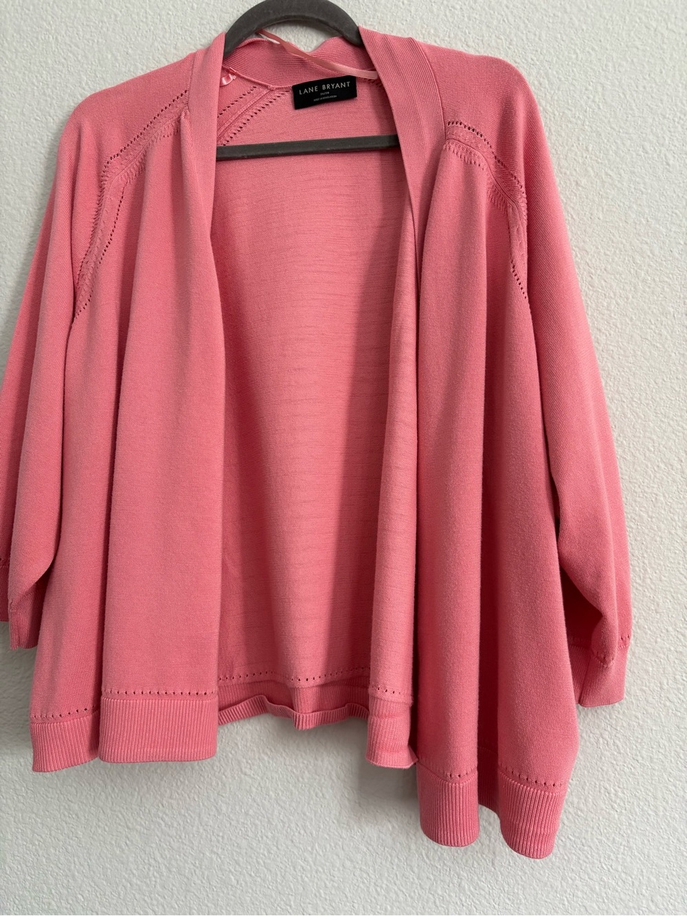 Lane Bryant Coral Pink Open-Front 3/4 sleeve light knit sweater